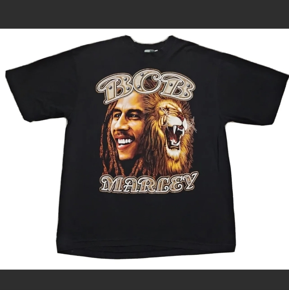 Bob Marley Lion T-shirt Black Double Sided Reggae Body Club 2X XXL Excellent